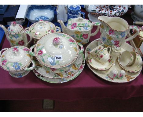 A Mason's Pottery 1930's Part Dinner and Tea Service in the 'Sampler' Pattern, with floral borders within a cream ground, pri