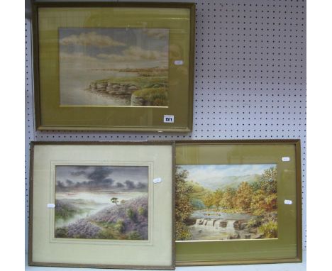 W. WILKINSON Waterfall Scene, watercolour, signed lower right, 24 x 34cm; Another, Distant Coastal Scene, a pair; and a simil