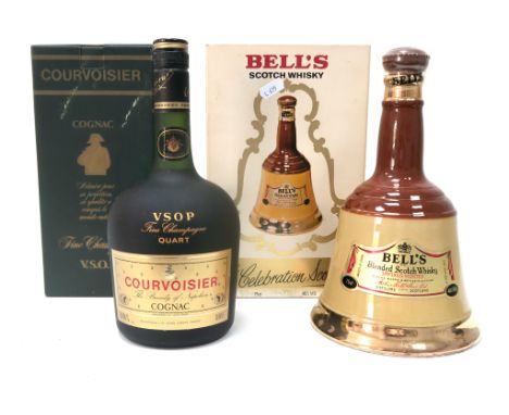 Spirits - Courvoisier Fine Champagne V.S.O.P. Cognac, 40% Vol., quart (0,945l), boxed; Bell's Blended Scotch Whisky Decanter,