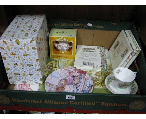 Brambly Hedge Books, Doulton miniature teapot, cup and saucer, Beatrix Potter 'Old Woman in a Shoe'  Bank etc. 