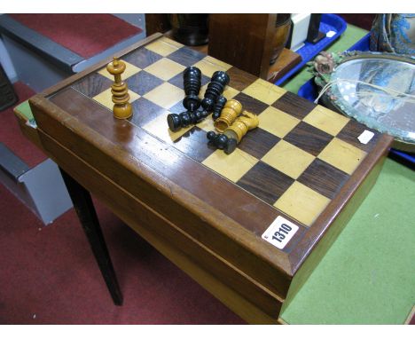 A Late XIX Century Mahogany Inlaid Folding Backgammon/Chess Board, and playing pieces, 37 x 23cm. 