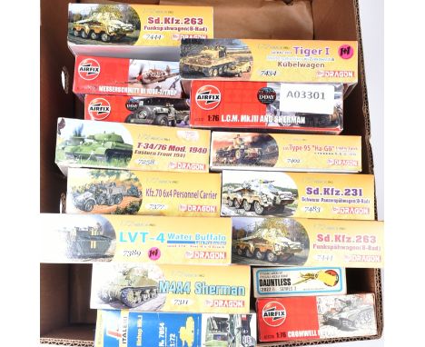 Model Kits - a collection of assorted plastic model kits of Military interest to include; Dragon Models 1/72 scale Tiger 1 an