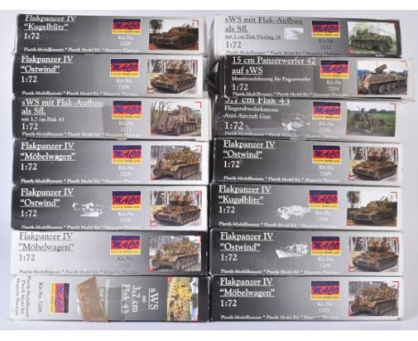 Model Kits - a collection of boxed Maco 1:72 scale military model kits, to include No. 7209 Flakpanzer IV 'Ostwind', No. 7205