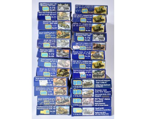 Model Kits - a collection of x24 Unimodels (Ukraine) 1/72 scale plastic model kits to include; British Tank Destroyer Achille