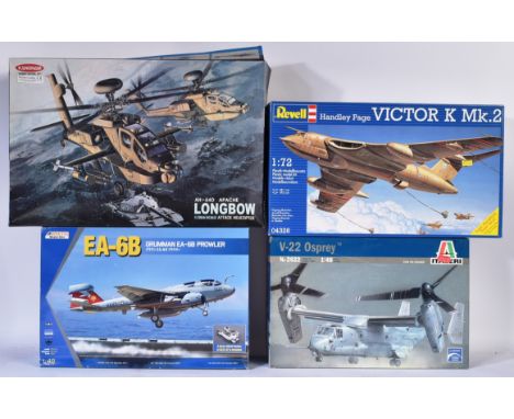 Model Kits - x4 plastic model kits of Military / y=Aviation interest comprising; Italeri 1/48 scale V-22 Osprey, Revell 1/72 