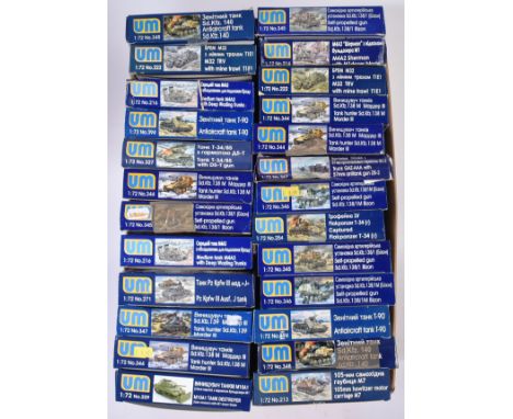 Model Kits - a collection of x25 Unimodels (Ukraine) 1/72 scale plastic model kits to include; M4A2 Sherman, Anti Aircraft Ta