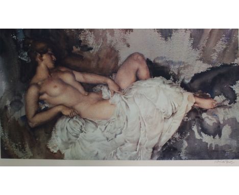 Sir William Russell Flint R.A, P.P.R.W.S. (Scottish, 1880-1969)Reclining NudeColour reproduction print published in 1963 by F