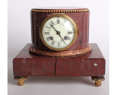 A 19th Century French 'Belgian' marble mantel clock, stamped '221' and 'Horlorcerie, Paris', (incomplete and cracked), 26cm w