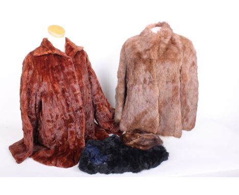 Two vintage fur jackets, a fur gilet and a mink hat