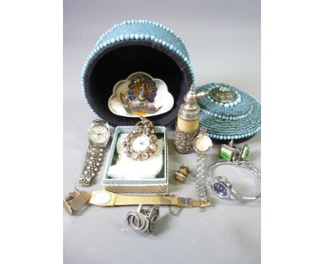 JEWELLERY, WATCHES &amp; COLLECTABLES GROUP to include Siam and other silver and enamel brooches, lady's watches, gentleman's