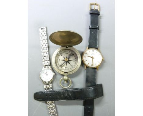 TISSOT 9CT GOLD PRESENTATION GENTLEMAN'S WRISTWATCH, Pulsar stainless steel lady's and a US stamped base metal pocket compass