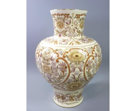 HUNGARIAN WARE - large fine floral decorated bulbous vase with chimney style neck, 29cms H and written at the base with blue 