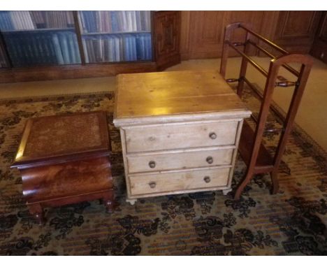 ANTIQUE PINE CHEST COMMODE, Victorian mahogany step commode and a mahogany towel airer, 61.5cms H, 67.5cms W, 57cms D, 44cms 