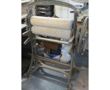 VINTAGE MANGLE WITH TIMBER ROLLER INTACT, 129cms H, 96cms W, 56cms D