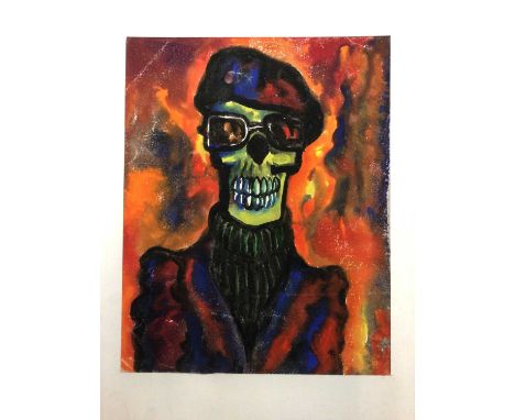 *Colin Moss (1914-2005) mixed media - a skulled figure wearing a beret, roll neck and blazer, 33cm x 26cm