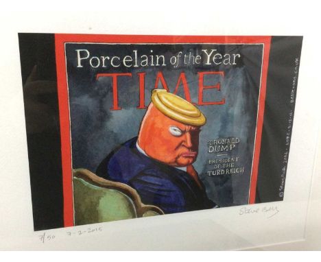 Steve Bell, cartoon caricature of Donald Trump, limited edition 7/50, signed and numbered in pencil, together with Steve Bell