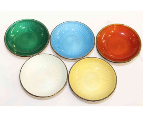 Five Norwegian silver and enamel dishes by David Anderson, each 6cm wide