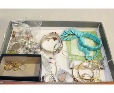 9 carat gold bangle, chain, silver jewellery, etc