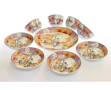Four Chinese tea bowls and saucers and dish (9)