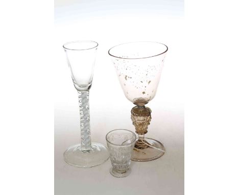 A Continental cordial glass, late 18th Century, with cotton twist stem and domed circular foot; together with a facon de veni