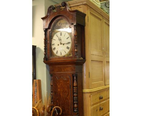 Antique oak and mahogany longcase clock having painted arched dial (Incomplete)