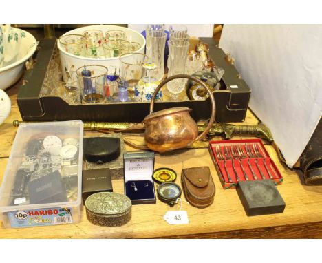 Glassware, short sword, watches, military compass, etc
