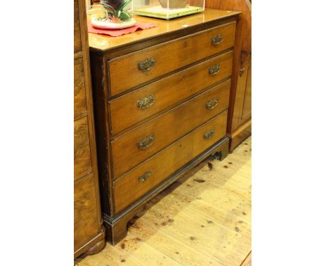 Georgian oak chest of four long drawers on bracket feet, 107cm wide