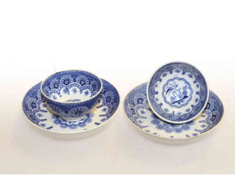 Pair antique blue and white tea bowls and saucers