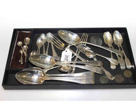 Collection of silver and plated flatware, Georgian and later