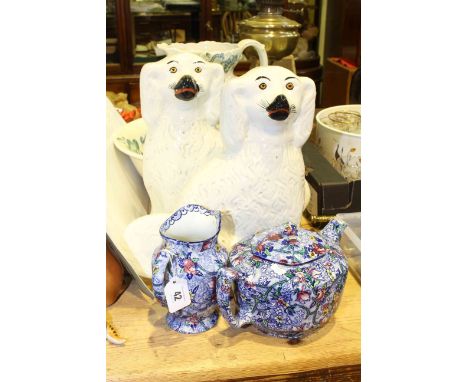 Ringtons chintz teapot and jug, pair large dogs, jug and basin set and charcoal portrait of Paul McCartney