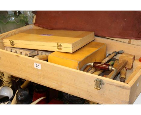 Carpentry and other tools and pair of cane seated chairs