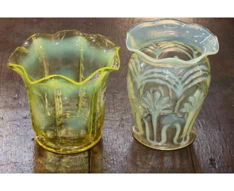 Two vaseline glass oil lamp shades