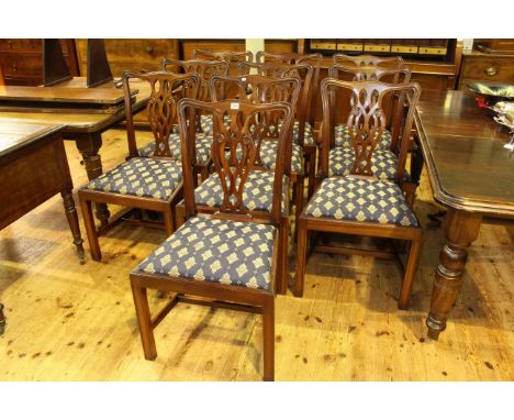 Set of ten mahogany Chippendale style dining chairs including two carvers