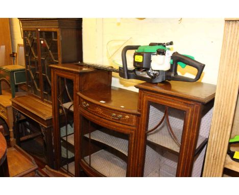 Edwardian inlaid mahogany three door china cabinet, mahogany Chippendale style astragal glazed bookcase on stand and late Vic