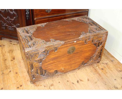 Eastern carved camphorwood trunk, 104cm by 55.5cm