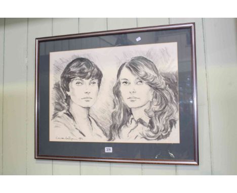 Cavan Corrigan, Portrait of Two Young Ladies, signed and dated 1982, framed
