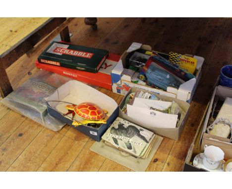 Games including vintage Totopoly and MoBo toy-toise, model vehicles, postcards and cigarette cards