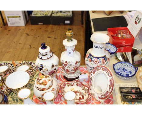 Collection of Masons including lamp base, ginger jar and picture frame