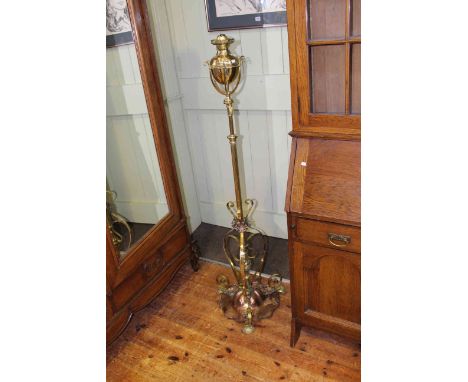 Victorian brass and copper telescopic standard oil lamp with 1896 presentation plaque