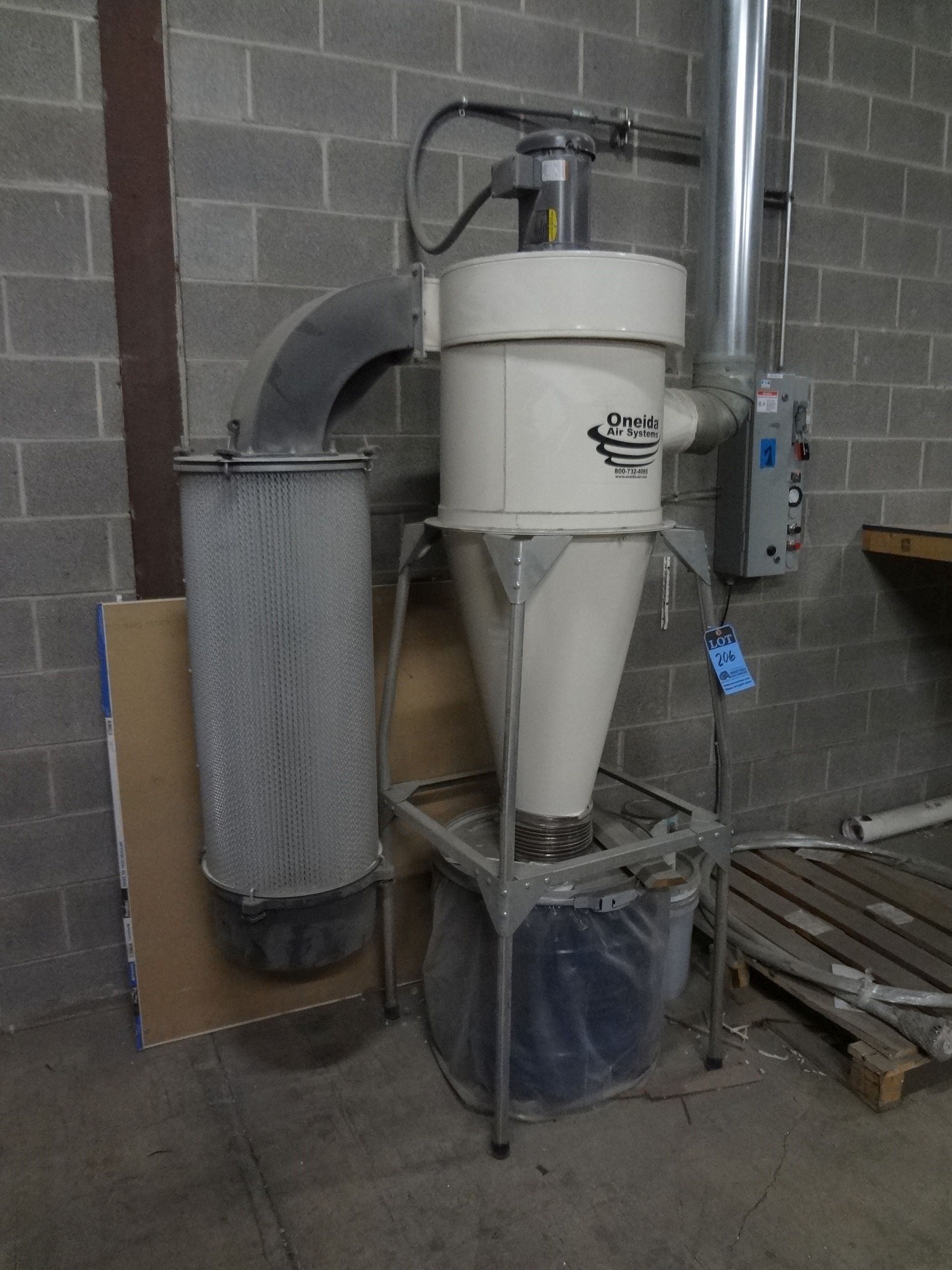3 HP ONEIDA CYCLONE TYPE DUST COLLECTOR; S/N N/A, PLEATED PAPER FILTER