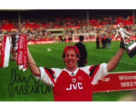Paul Merson signed 12x8 inch colour photo pictured celebrating during his playing days with Arsenal. Good condition. All auto