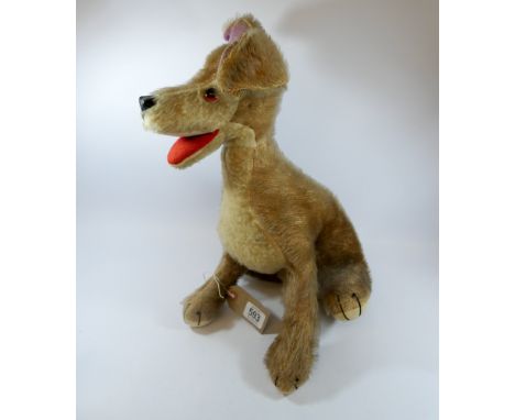 A vintage Merrythrope mohair model of Tramp the Dog, label on base, height approx 50cms 