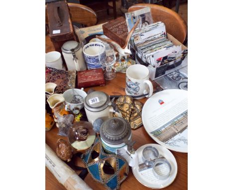 Beer steins, Toby jugs, postcards, old roller skates and other sundries 