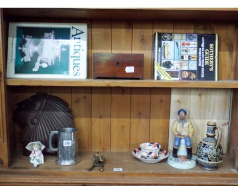 Doulton vase, jug, Native American plaque, figure ornament, tea caddy, books on antiques etc 