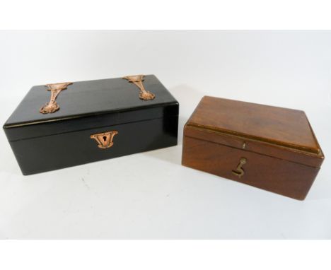 An ebonised copper mounted box and a small mahogany trinket box 