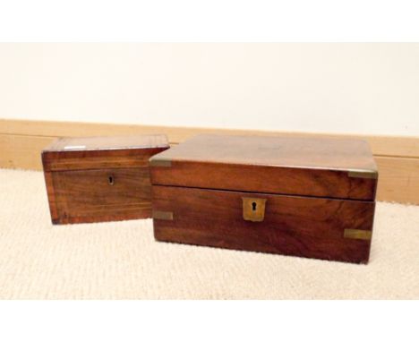 Victorian walnut writing box and an inlaid mahogany tea caddy 