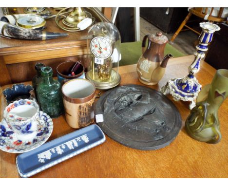 Assorted pieces of Doulton, 400 day clock, plaque, candlestick, vase etc 
