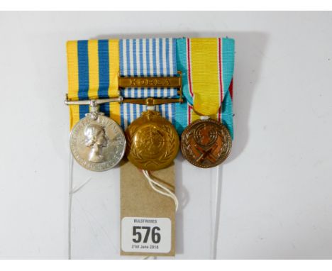 Group of 3 Korean war medals awarded to   22460360 Pte George Henry Foxwell of Kings Shropshire Light Infantry, mounted as wo