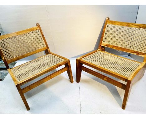 LOUNGE CHAIRS, a pair, 1960's Danish style, 66cm high, 60cm wide, 74cm deep, with caned backs and seats. (2) 