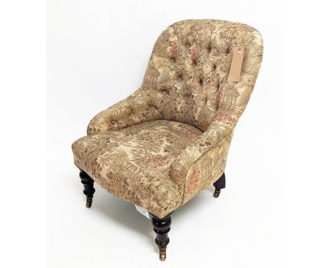 GEORGE SMITH SIDE CHAIR, 54cm x 75cm H, button back, on castors. 
